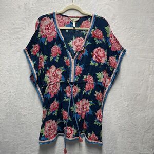 Matilda Jane Cool Shade Swim Cover Up Womens Small Navy Blue Floral Tassel